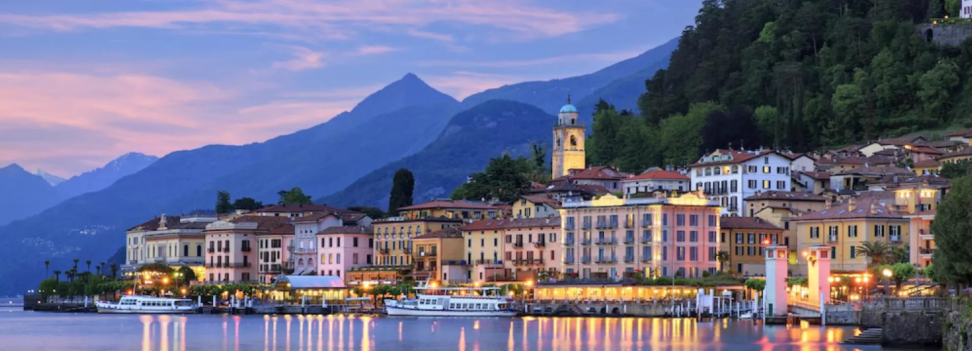 Twilight scene of Varenna along the shores of Lake Como, Italy.