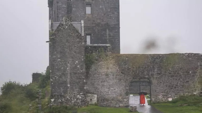 A spooky Irish castle rising from the mists.
