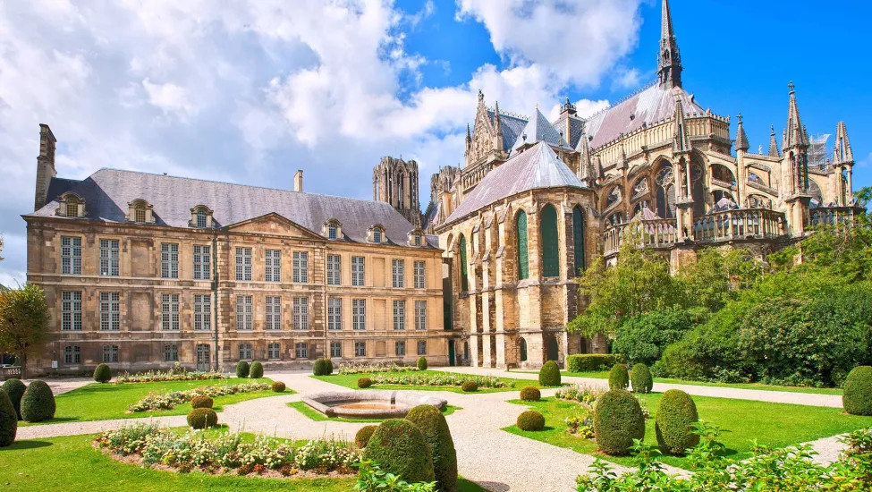 A shot of the back of the Cathedral Notre Dame de Reims.