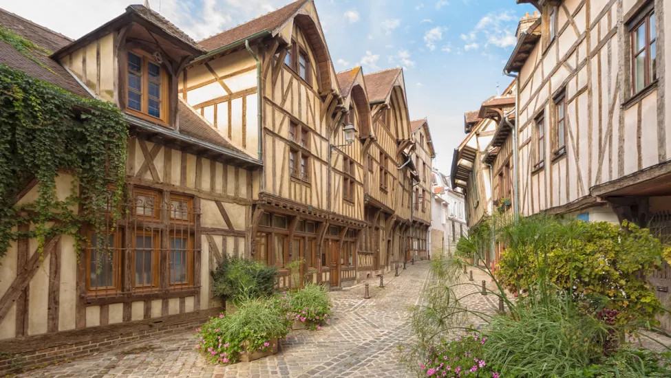 Classic medieval housing lines the streets of the city of Troyes.