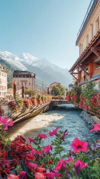 A view of the charming town of Chamonix, with the French Alps looming in the background.