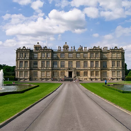 A view of Longleat House and its fountains, a stately home for the Marquesses of Bath.