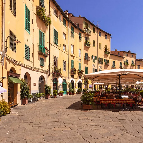 A view of Lucca town square during a sunny day.