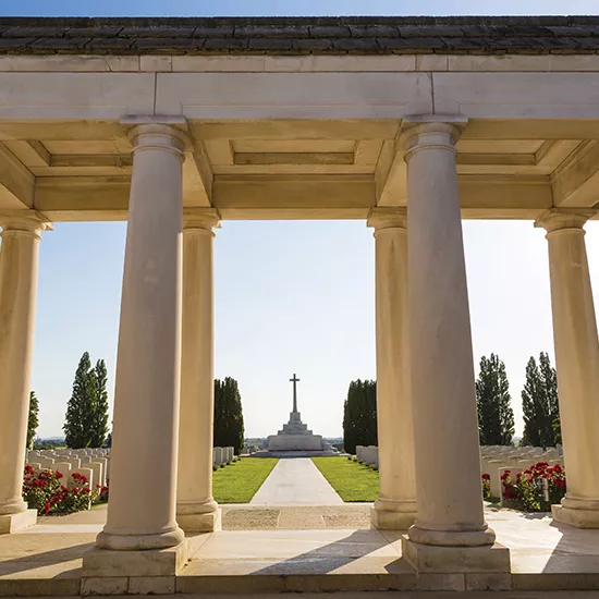 A view of the memorial graves at Tyne Cot Cemetery in Belgium.